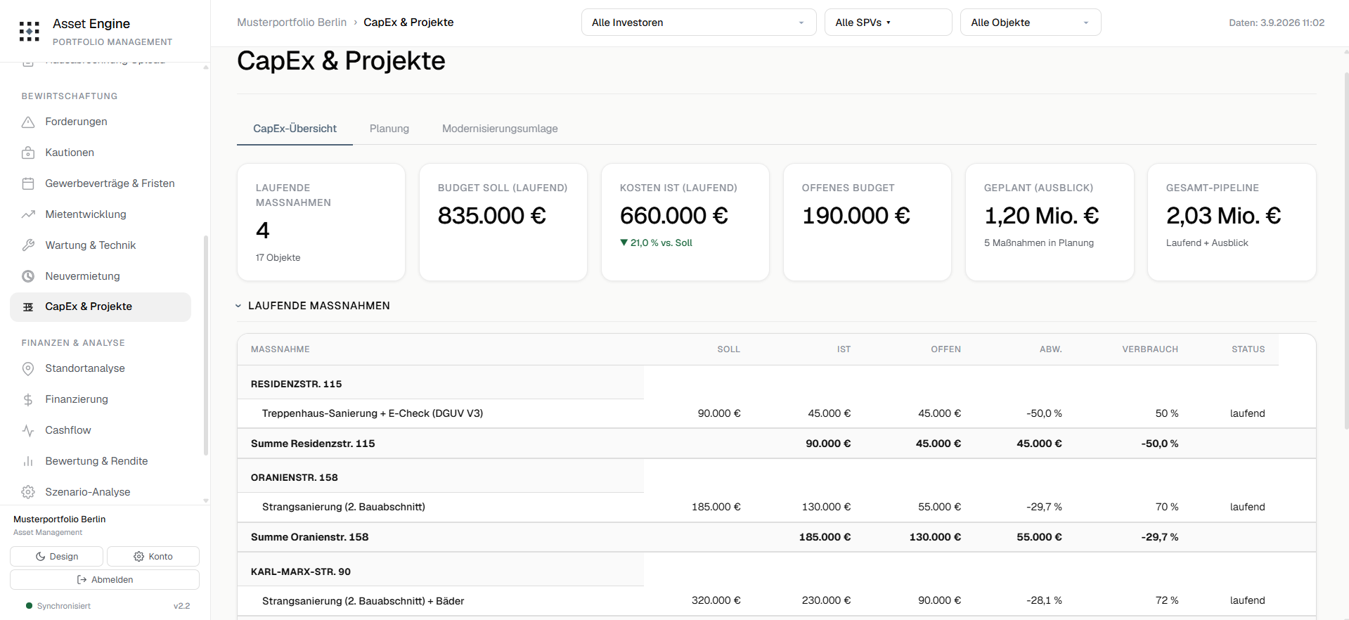Asset Engine — CapEx & Projekte